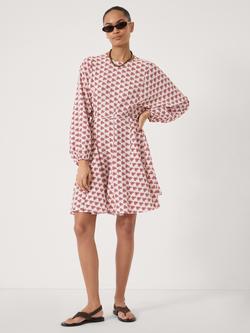 HUSH Ines Geometric Floral Crinkle Mini Dress containing LENZING™ ECOVERO™ Viscose, Red, Red
