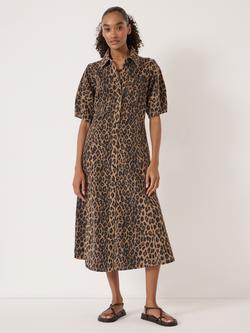 HUSH Lark Puff Sleeve Leopard Print Midi Dress, Natural Brown, Natural Brown