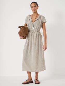 HUSH Nika Striped Smocked Waistband Midi Dress, Green/ White