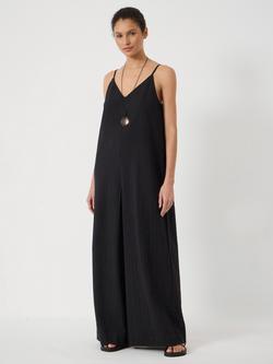 HUSH Wide Leg Seersucker Cotton Jumpsuit, Black, Black