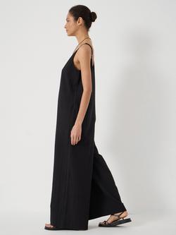 HUSH Wide Leg Seersucker Cotton Jumpsuit, Black - view 2, Black