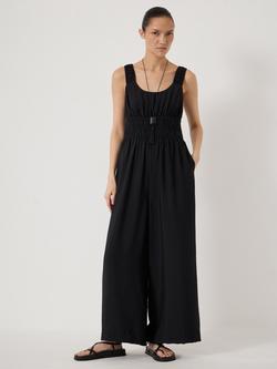 HUSH Wrenna Air Flow Gathered Straps Jumpsuit containing LENZING™ ECOVERO™ Viscose, Black, Black