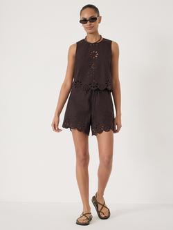 HUSH Brin Broderie Shorts, Dark Brown - view 2, Dark Brown