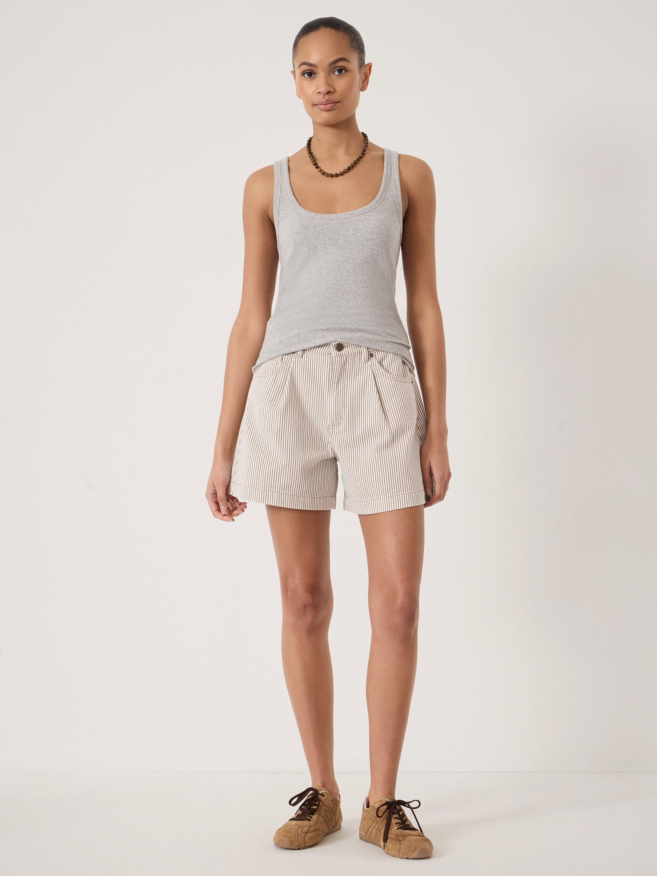 HUSH Larissa Stripe Denim Shorts, Ecru