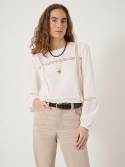 HUSH Elva Cotton Lace Detail Long Sleeve Top, Ecru, Ecru