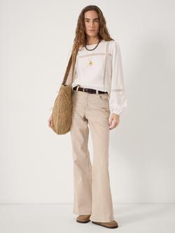 HUSH Elva Cotton Lace Detail Long Sleeve Top, Ecru - view 2, Ecru