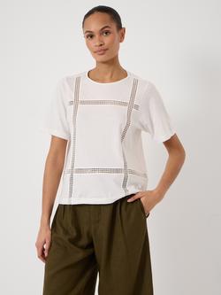 HUSH Elva Cotton Lace Detail T-Shirt, Ecru White, Ecru White
