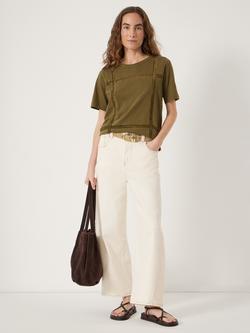 HUSH Elva Cotton Lace Detail T-Shirt, Khaki Green - view 2, Khaki Green