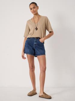 HUSH Reece V-Neck Drapey Cotton Blend T-Shirt, Stone Brown - view 2, Stone Brown