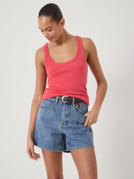 HUSH Scoop Neck Ribbed Vest, Watermelon Red - view 2, Watermelon Red
