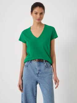HUSH V-Neck Slim Fit Slub Cotton T-Shirt, Bright Green - view 2, Bright Green