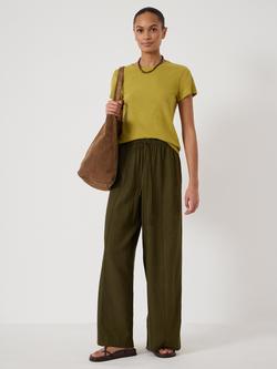 HUSH Slim Fit Slub Cotton Crew T-Shirt, Olive Green - view 2, Olive Green