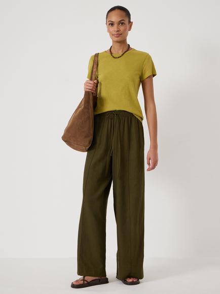 HUSH Slim Fit Slub Cotton Crew T-Shirt, Olive Green - view 2, Olive Green