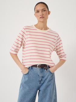HUSH Sora Striped Cotton T-Shirt, Rose Pink, Rose Pink