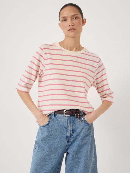 HUSH Sora Striped Cotton T-Shirt, Rose Pink, Rose Pink