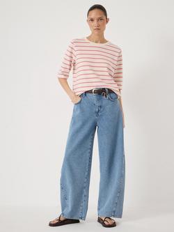 HUSH Sora Striped Cotton T-Shirt, Rose Pink - view 2, Rose Pink
