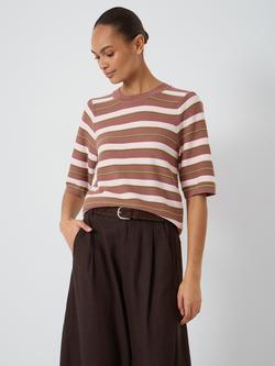 HUSH Crew Neck Stripe T-Shirt, Clay Brown, Clay Brown