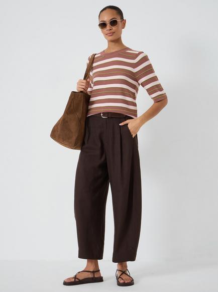 HUSH Crew Neck Stripe T-Shirt, Clay Brown - view 2, Clay Brown