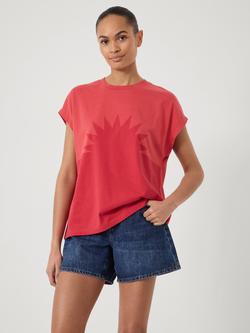 HUSH Sunburst Crew Neck Cotton T-Shirt, Ruby Red, Ruby Red