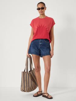HUSH Sunburst Crew Neck Cotton T-Shirt, Ruby Red - view 2, Ruby Red