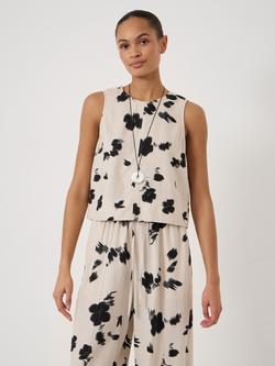 HUSH Vera Linen Blend Shell Top containing LENZING™ ECOVERO™ Viscose, Ecru/Black