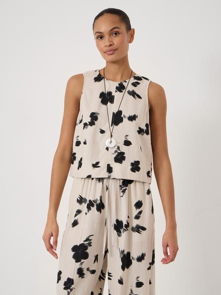 HUSH Vera Linen Blend Shell Top containing LENZING™ ECOVERO™ Viscose, Ecru/Black