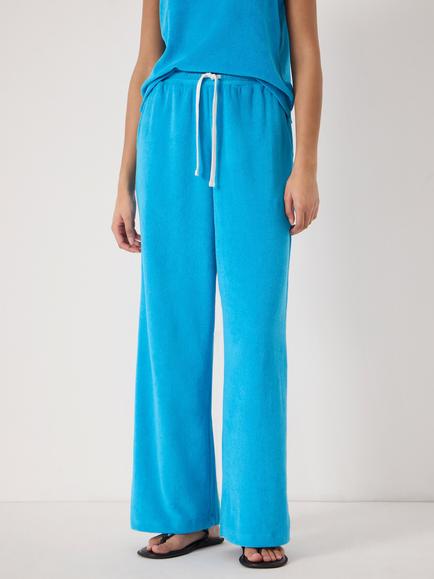 HUSH Blaire Towelling Side Stripe Joggers, Azure Blue, Azure Blue