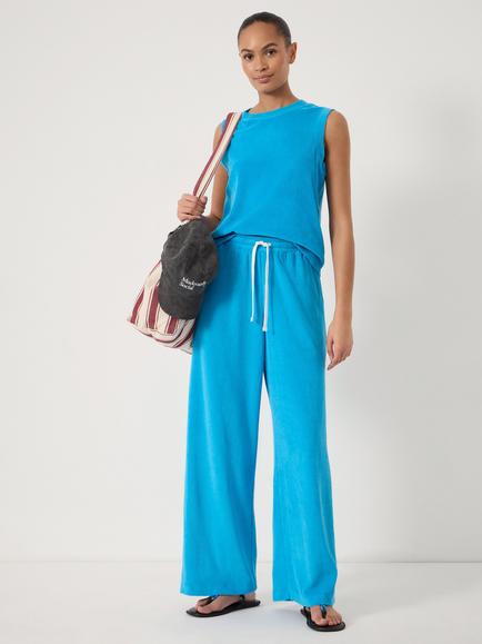 HUSH Blaire Towelling Side Stripe Joggers, Azure Blue - view 2, Azure Blue