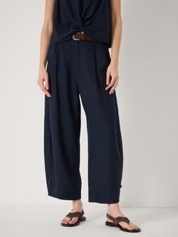 HUSH Dania Linen Blend Barrel Leg Trousers containing LENZING™ ECOVERO™ Viscose, Dark Navy, Dark Navy