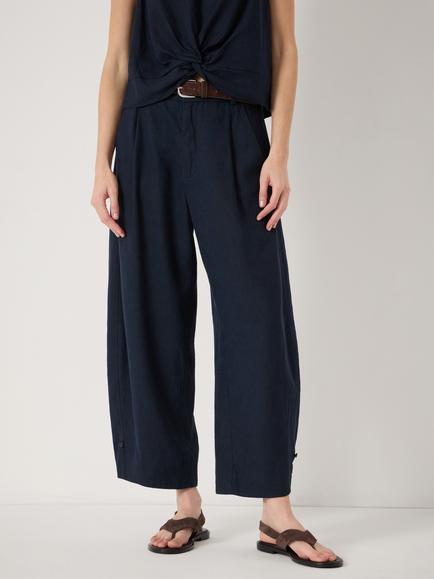 HUSH Dania Linen Blend Barrel Leg Trousers containing LENZING™ ECOVERO™ Viscose, Dark Navy, Dark Navy