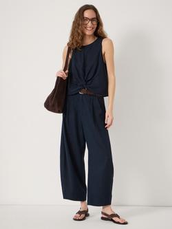 HUSH Dania Linen Blend Barrel Leg Trousers containing LENZING™ ECOVERO™ Viscose, Dark Navy - view 2, Dark Navy