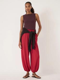 HUSH Nyra Crinkle Balloon Hem Trousers, Ruby Red - view 2, Ruby Red