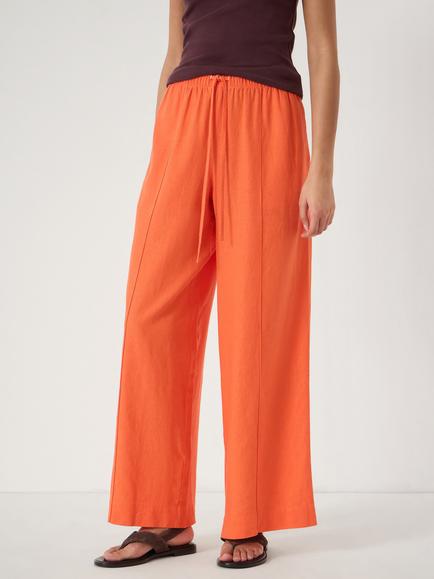 HUSH Linen Blend Petunia Wide Leg Trousers containing LENZING™ ECOVERO™ Viscose, Bright Orange