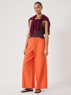 HUSH Linen Blend Petunia Wide Leg Trousers containing LENZING™ ECOVERO™ Viscose, Bright Orange - view 2, Bright Orange