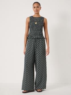 HUSH Petunia Printed Crinkle Trousers, Blue/Multi, Blue/Multi
