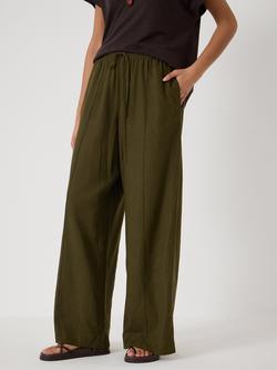 HUSH Linen Blend Petunia Wide Leg Trousers containing LENZING™ ECOVERO™ Viscose, Khaki Green, Khaki Green