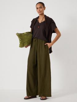 HUSH Linen Blend Petunia Wide Leg Trousers containing LENZING™ ECOVERO™ Viscose, Khaki Green - view 2, Khaki Green