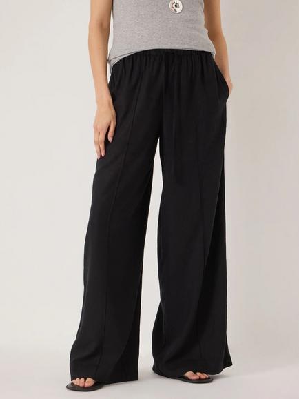 HUSH Petunia Linen Blend Wide Leg Trousers, Washed Black, Washed Black