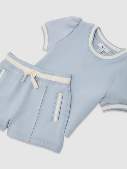 Reiss Kids' Etta Sweat Shorts and Top Set, Pale Blue - view 2, Pale Blue