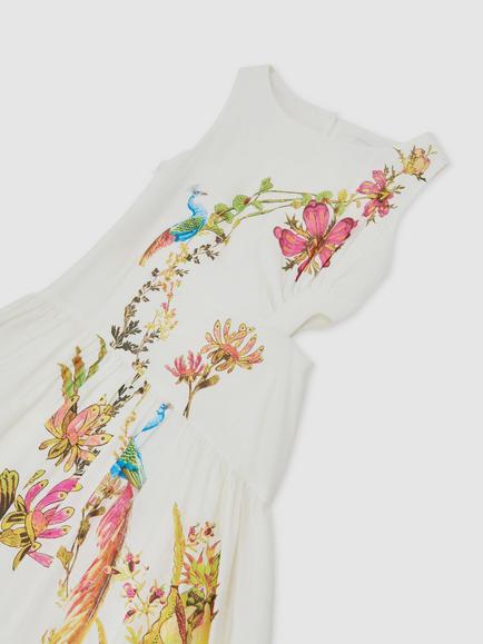 Reiss Kids' Bianca Peacock Floral Print Sleeveless Dress, Ivory/Multi - view 2, Ivory/Multi