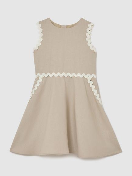 Reiss Kids' Blake Ric Rac Linen Blend Dress, Neutral, Neutral