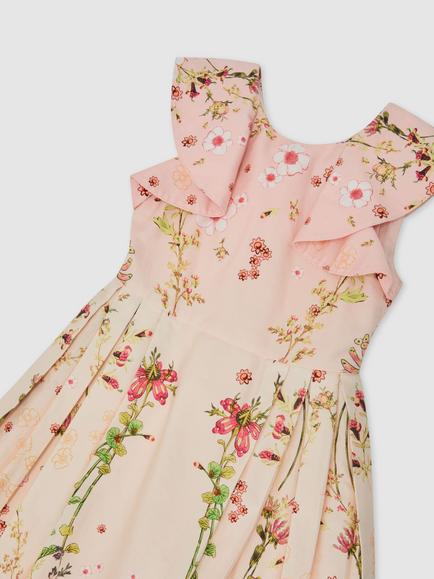 Reiss Kids' Ember Floral Print Frill Sleeve Dress, Pink - view 2, Pink