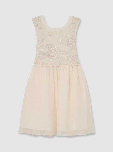 Reiss Kids' Gianna Textured Party Dress, Neutral, Neutral