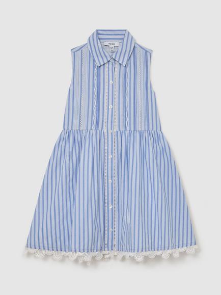 Reiss Kids' Juliette Sleeveless Lace Hem Dress, Blue/White, Blue/White