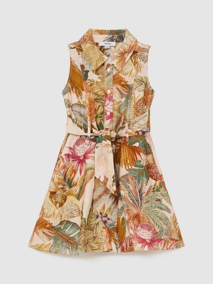 Reiss Kids' Morgan Floral Print Sleeveless Shirt Dress, Neutral, Neutral