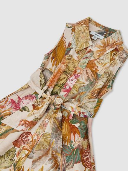 Reiss Kids' Morgan Floral Print Sleeveless Shirt Dress, Neutral - view 2, Neutral