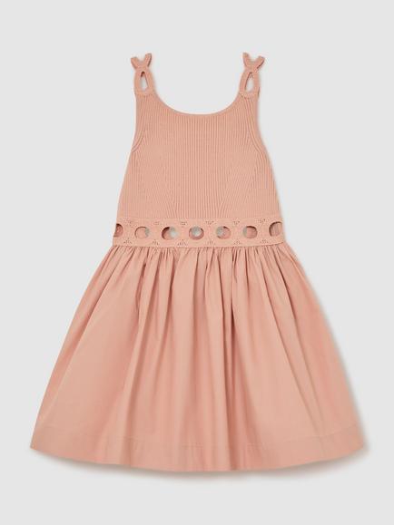 Reiss Kids' Rita Knit Woven Mix Dress, Apricot, Apricot