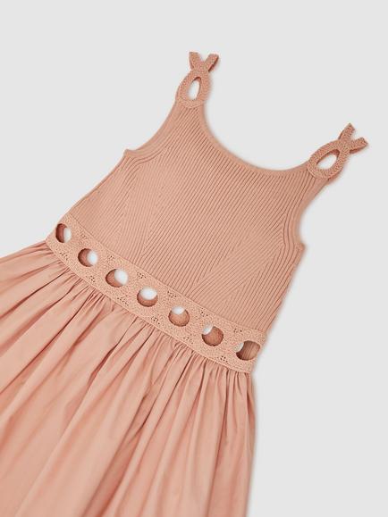 Reiss Kids' Rita Knit Woven Mix Dress, Apricot - view 2, Apricot