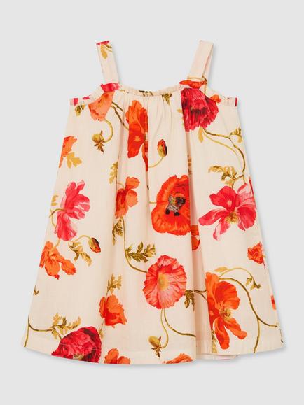 Reiss Kids' Solar Floral Print Swing Dress, White, White