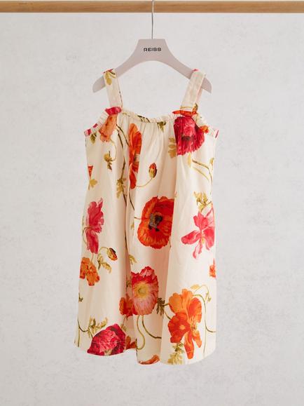 Reiss Kids' Solar Floral Print Swing Dress, White - view 2, White